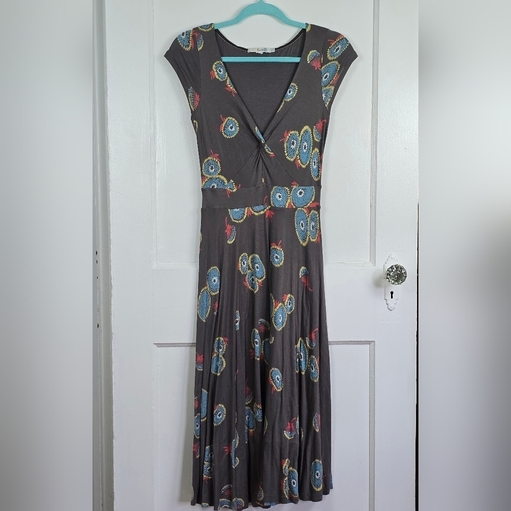 Boden Taupe Grey and Blue Boho Fit and Flare Knit Dress Size 4L